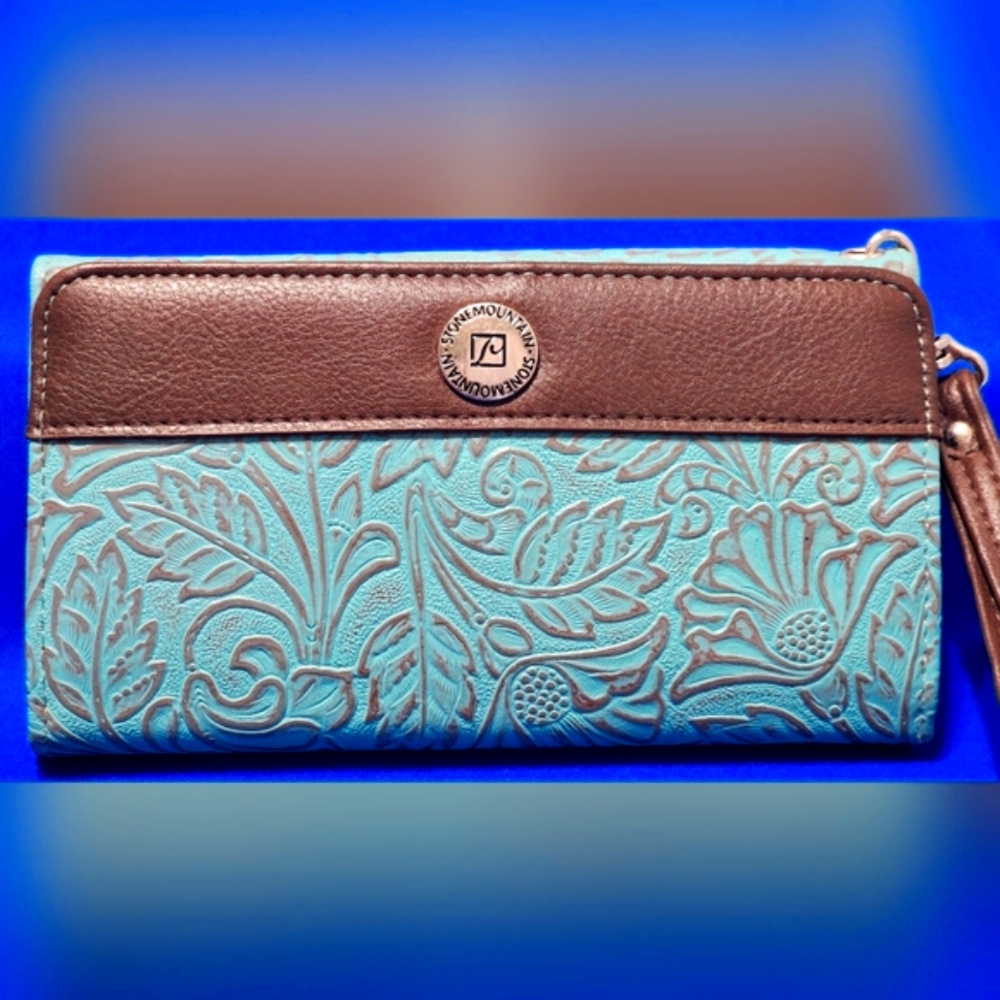 Stone Mountain Accessories Blue and Brown Embossed Clutch